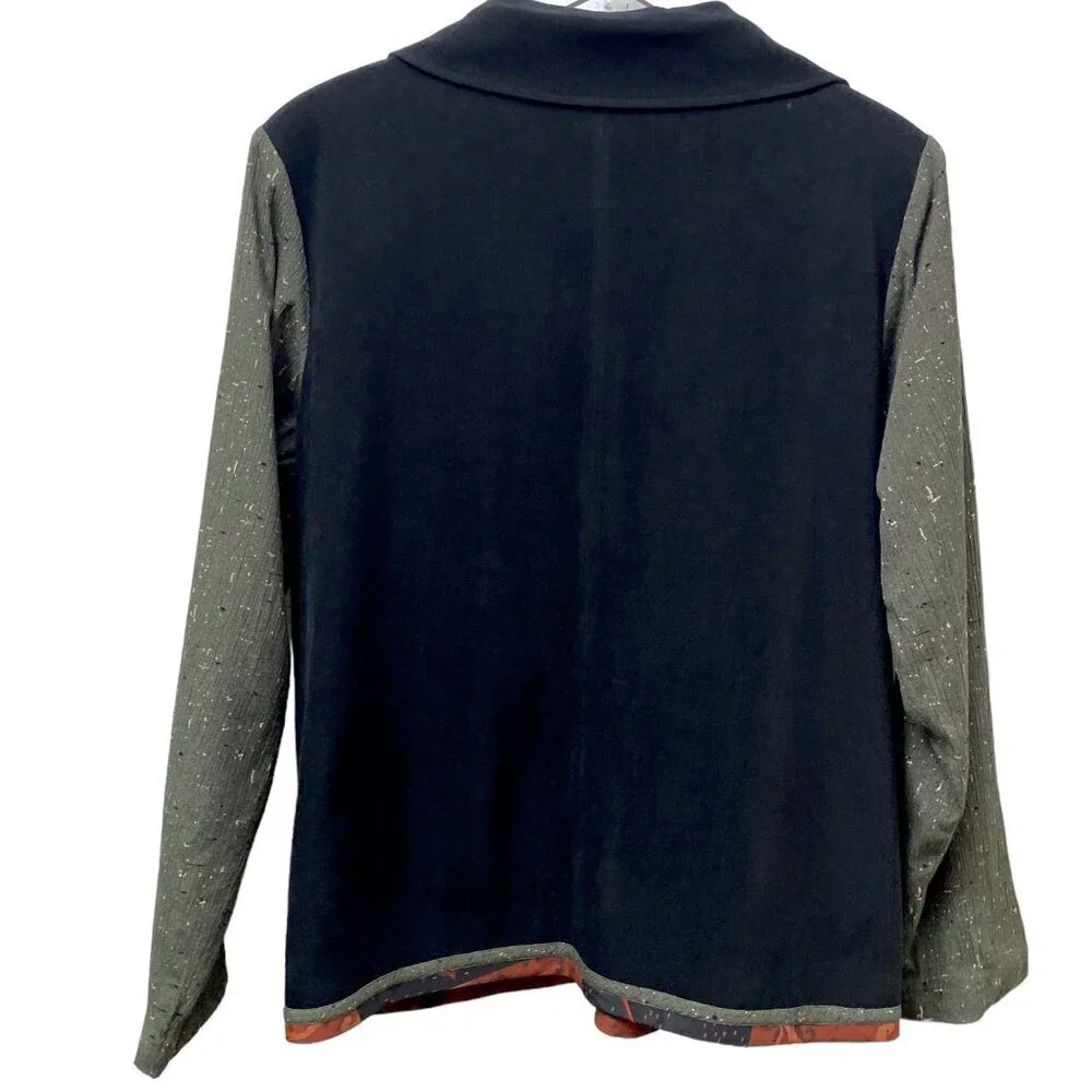 KOOS of Course! Womens Jacket Medium Black Orange Colorblock Boho Artsy Vintage